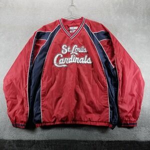 St Louis‎ Cardinals Jacket Mens XL Red Pullover Windbreaker Lined Baseball MLB